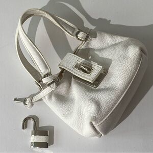 Vintage LAURENT EFFEL Mini White Leather Purse with Lock and Key